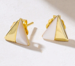 Yellow Gold Plated 925 Sterling Silver MOP Trillion Stud Earrings Jewelr... - $975.75 MXN
