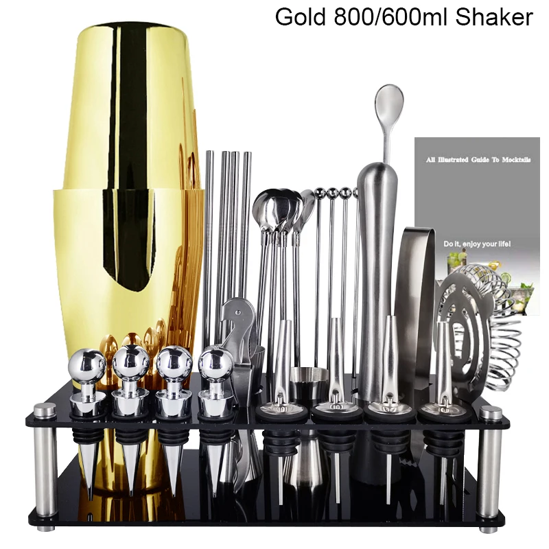 House Home 28Pcs Stainless Steel Boston 550/600/750/800ml tail Shaker Bar Set Wi - £69.75 GBP