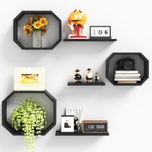 Octagon Floating Shelves Wall Mounted - Black Wooden Octagonal Honeycomb Shelves - $135.99