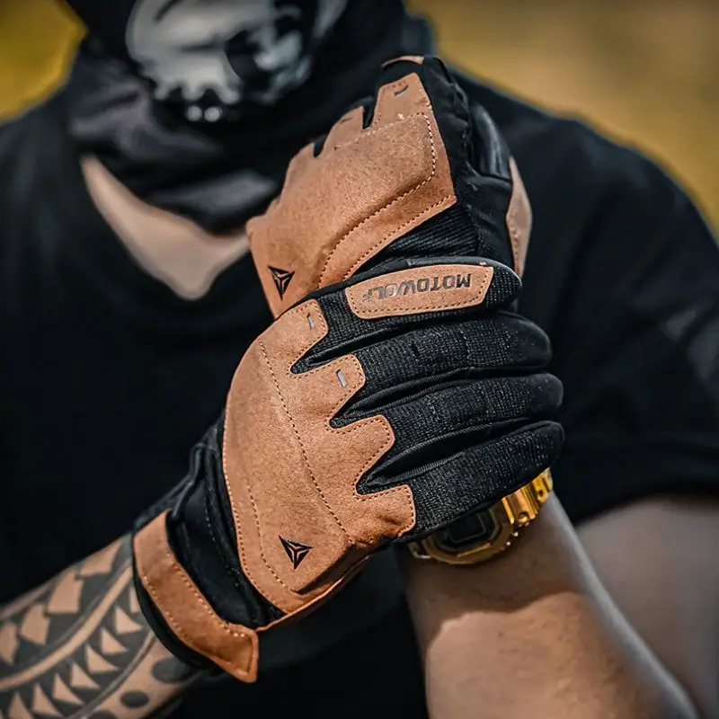 Motowolf Summer Mesh Breathable Brown Motorcycle Gloves Men&#39;s Retro Biker Gloves - $35.53