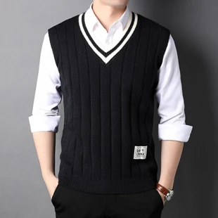 Mens  Knit Tank Jumpers 3D Stripes Casual Basic  Pullover Sleeveless Young for A - £105.03 GBP