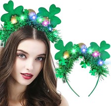 Light Up St Patricks Day Headbands Shamrock Clover Headband Green Led Saint Patr - £19.58 GBP