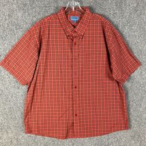 Dockers Tour Button Down Shirt Men&#39;s XXL Short Sleeve Plaid Red 2XL Cott... - $219.33 MXN