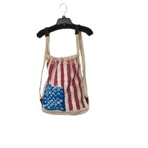 Cause Gear Backpack Cloth, Drawstring, American Flag Leather Accent Canvas Beige - £19.38 GBP