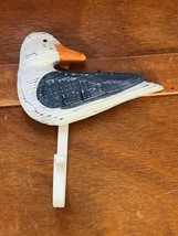 Nautical Décor Blue &amp; White Painted Wood Seagull Bird with Painted Metal... - £6.80 GBP