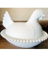 Vintage Hen on A Nest White Milk Glass Beaded Covered Dish 7&quot; Nice Condi... - $332.60 MXN