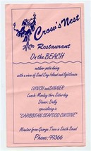 Crow&#39;s Nest Restaurant Menu Caribbean Seafood Cuisine Grand Cayman Islan... - £13.93 GBP