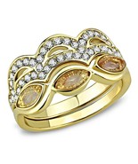 Gold Plated Clear and Yellow Crystal Scalloped Ring Set Stainless Steel ... - $32.68 CAD