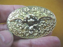 (b-ang-47-1) Cherub angel + wings oval floral repro Victorian Brass pin pendant - £15.64 GBP