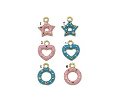 CZ Enamel Star Heart Round Charm, Sku#JL117 - $10.00