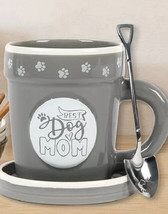 NEW Best Dog Mom Ceramic Mug Planter Saucer &amp; Spoon 3 Pc. Set w/ gift box, gray - £9.83 GBP