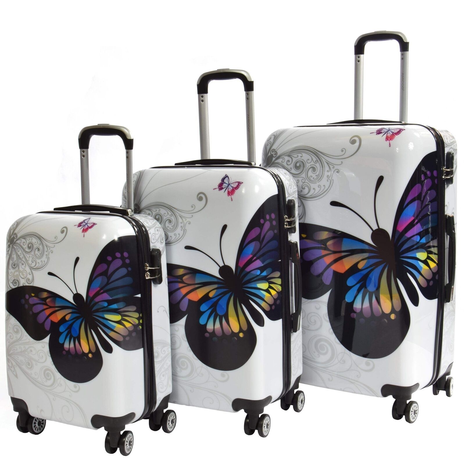 Expandable Four Wheel Hard Shell Travel Lock Luggage With Butterfly Print DR629
