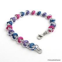 Bi pride bracelet, barrel weave chainmaille bracelet, bisexual jewelry - £27.17 GBP