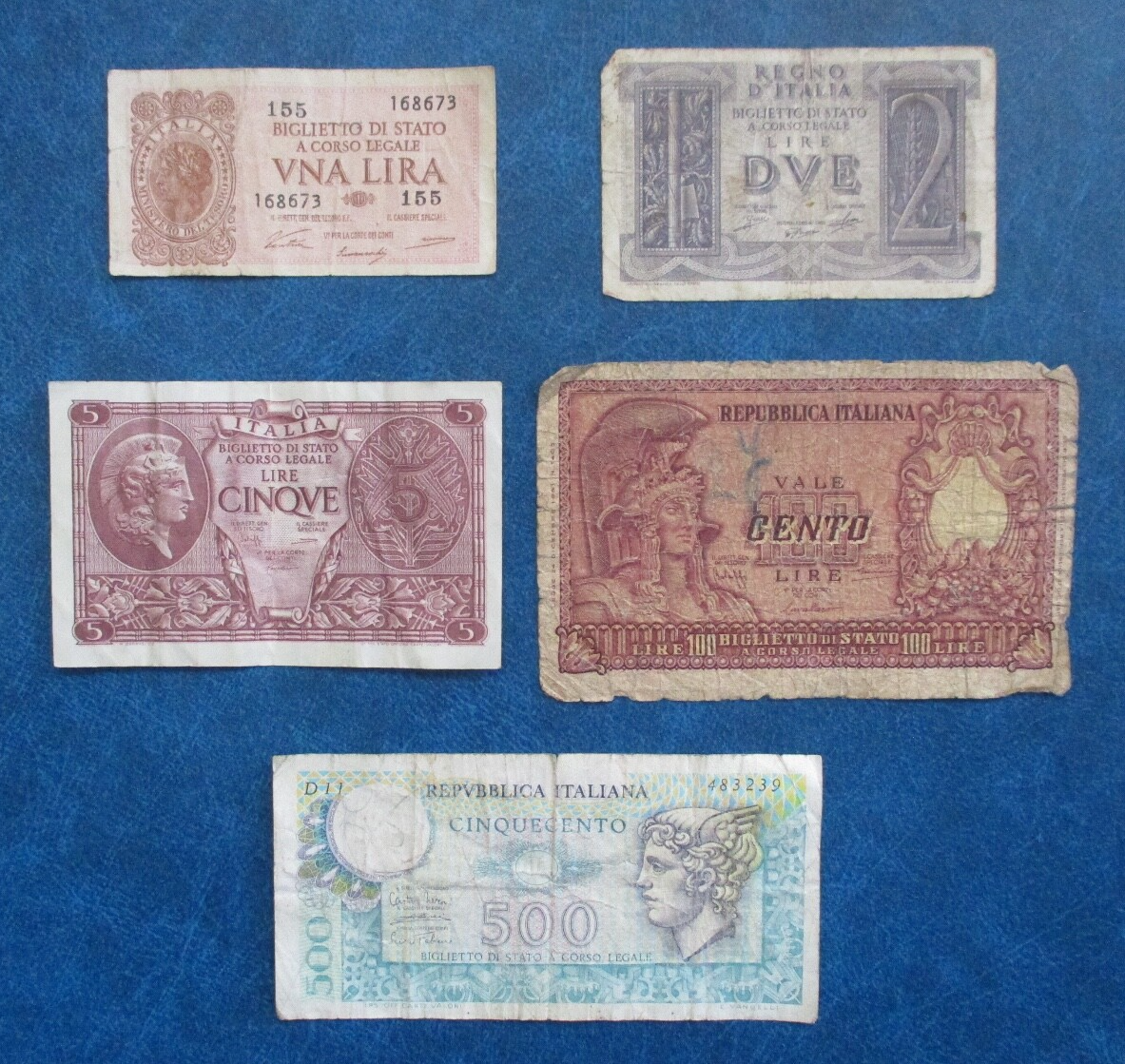 LOT OF 5 DIFFERENT VINTAGE ITALY CIRCULATED CURRENCY BANKNOTES - $4.95