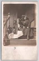 RPPC Pretty Young Girls Large Hair Bow on Porch Photo Bessie Ryan Postcard D26 - £7.93 GBP