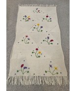 Vintage Afghan Handmade Crochet Blanket Floral Needlepoint Fringe Edge 7... - $34.99