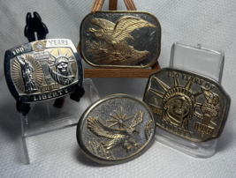VTG Patriotic Merica 100 Yrs Statue Of Liberty Eagle Themed Belt Buckle Lot Of 4 - £32.03 GBP