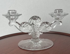 Heisey (?)  Elegant SOLID GLASS 2-Lite Candelabra with ROSE Etch Base 9&quot;×5&quot; - $21.04