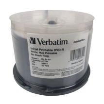 Verbatim DVD-R 8X White Inkjet Hub Printable Media 50 PCS DataLifePlus 9... - $19.00