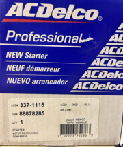 ACDelco 337-1115 Starter Motor 88878285 - $226.40 CAD