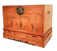 Antique Chinese Trunk (5590), Hand Painted Red Lacquer , Circa 1800-1849 - £657.11 GBP
