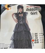 Halloween Addams Girl Costume Set With Wig &amp; Belt For Kids 10-12 - $26.75 CAD