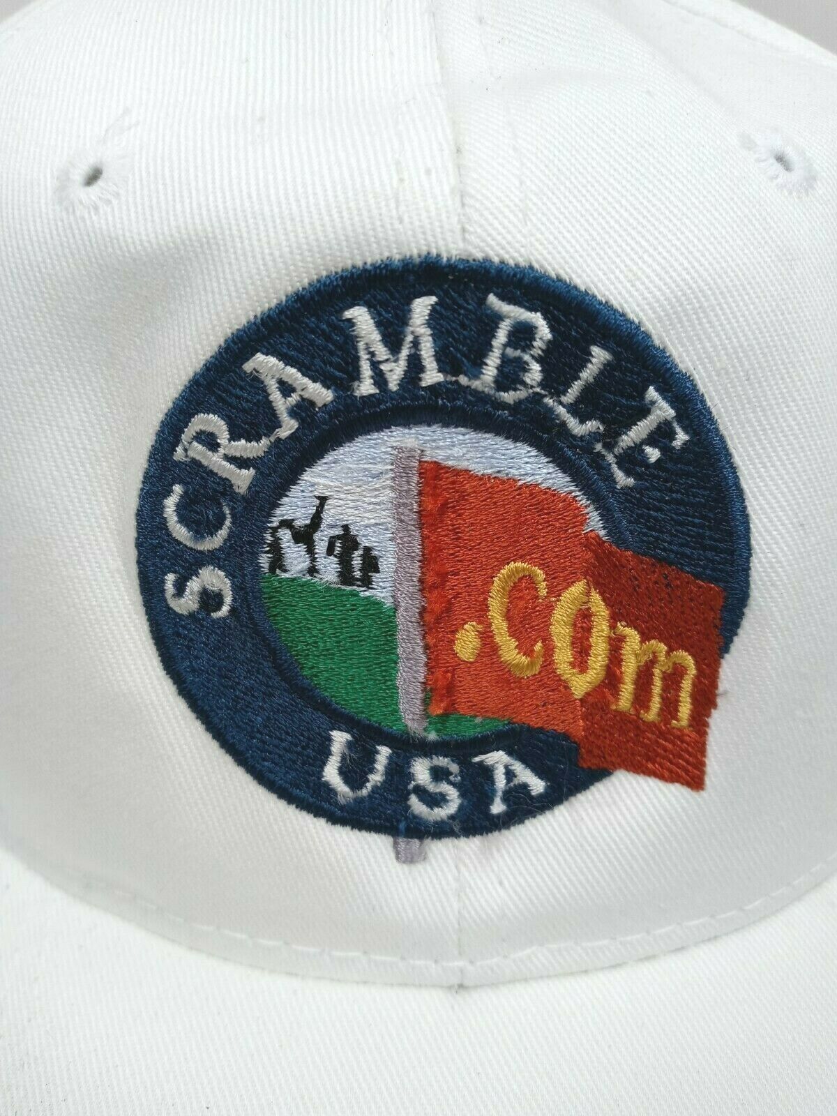 Primary image for Vintage Triangle Headwear Scramble.com USA White Adjustable Baseball Cap Hat