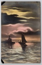 RPPC Seascape Sunset Cloudy Skies Sailboat Lighthouse Real Photo Postcard B47 - £15.69 GBP