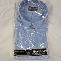 Sears Mens Dress Shirt  17 Short Sleeve Blue Button Up Chest Pocket - $16.79