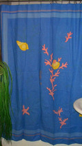 Martha Stewart Everyday Coral &amp; Sea Shells Blue Fabric Shower Curtain Embroidery - £11.92 GBP