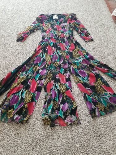 Vtg Diane Freis Maxi Silk Dress Size 10? Elastic Waist Bead Seq Lined Slit Skirt Item image 7