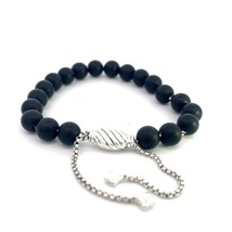 David Yurman Authentic Estate Matte Onyx Beads Bracelet 6.6 - 8.5&quot; Sil 8mm DY466 - £193.91 GBP