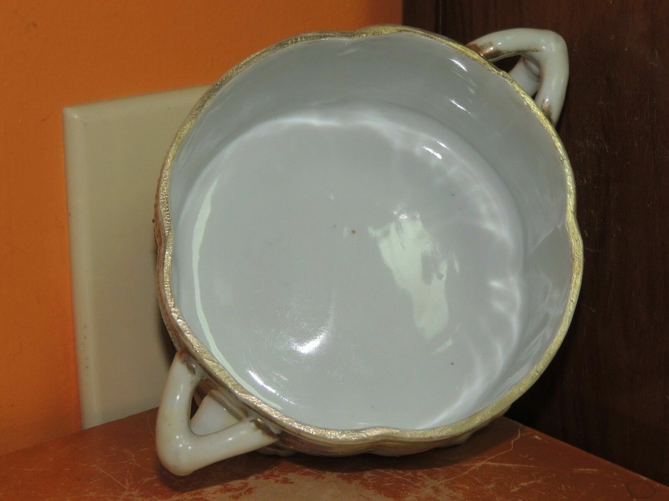 Hand Painted Nippon 5.25" handled dish Gold Accents Moriage bowl Maple Leaf mark Item image 6