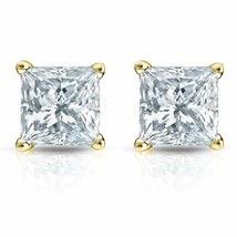 2.00CT Brilliant Princess Cut Solid 18K Yellow Gold PushBack Stud Earrings - £137.03 GBP