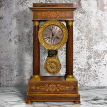 French Portico clock Rosewood n Marquetry early 19th century Gilt n Silverplated - £592.62 GBP