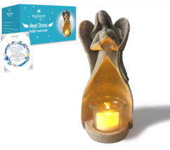Angel Cherub Statue Sculpture, Tealight Candle Holder W/ Flickering Led Lights - £23.94 GBP