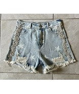 Blue B Collection Medium Fringe Rhinestone Denim Cutoff Shorts With Stars. - $16.78