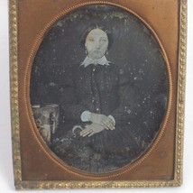 Daguerreotype 1/6 Plate Young Woman Sitting Table at Side Dress 1840s Antique - £79.63 GBP