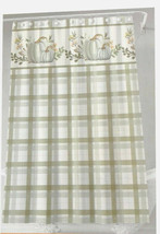 Pumpkins Holiday Fabric Shower Curtain 72x72&quot; Thanksgiving Green White Plaid - £31.23 GBP