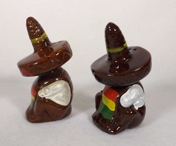 Vintage Redware Cold Painted Mexican Siesta Sleeper Sombrero Salt Pepper Shakers - £5.35 GBP