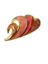 Vintage Gold Tone Enamel Brooch Pink Orange Swirl Abstract Leaf 2.25” - $17.10