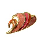 Vintage Gold Tone Enamel Brooch Pink Orange Swirl Abstract Leaf 2.25” - $17.10