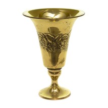 Tall Solid Brass Table Flower Vase Ornate Embossed Flowers 9 1/4&quot; Vintage - £19.44 GBP