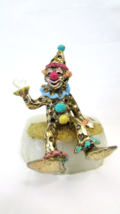1987 RON LEE Hand-Painted Metal Clown Figurine ~ 4.25&quot; Tall Sitting &amp; Waving - £27.78 GBP