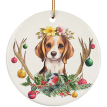 Beagle Puppy Dog With Deer Anlters Christmas 2024 Ornament Ceramic Gift Decor - $15.79