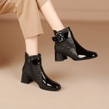 Autumn Women Ankle Boots Pu Leather Thick High Heel Short Boots Winter Zip Squar - £30.86 GBP