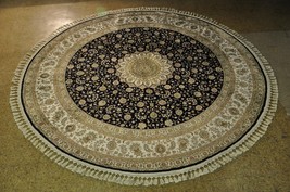 Tabriz Black Silk Fine Silk Round NEW Hand-Knotted Rug 8&#39; x 8&#39; Rug - £1,720.44 GBP