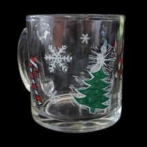 Starbucks Snowman Glass Mug Holiday Christmas Clear Vintage Winte Candy Cane - $23.75