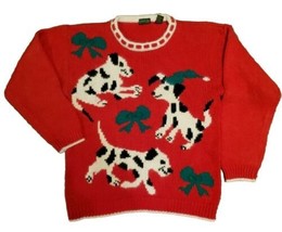 Angora Blend Dalmatian Dog Sweater Womens M Red 80s Ugly Christmas Hong ... - £35.28 GBP