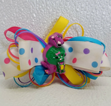 Vintage Barney &amp; Baby Bop Girls Hair Bow Ribbon Barrette Clip 90s Polka-Dot - £8.69 GBP